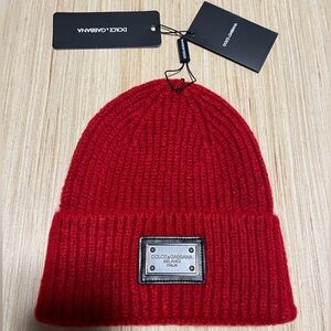 Dolce & Gabbana Red Ribbed Knit Beanie